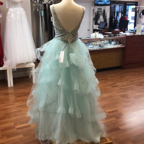 Mint green prom dress with beads and rhinestones - Picture 4 of 7